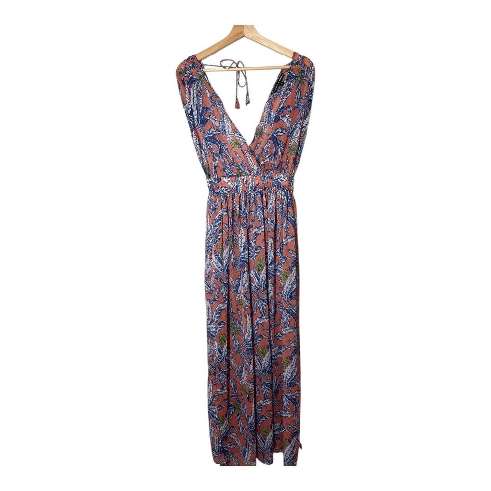 America & Beyond Swim Cover up Pink Blue Leaf Botanical Sz Medium Resort Beach